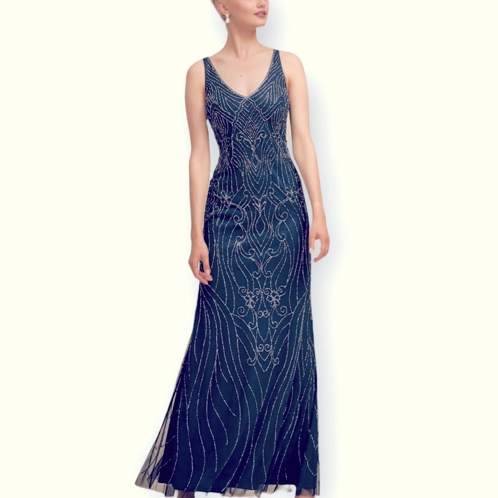 New BHLDN Sutton 0 6 8 12 Blue Chiffon Allover Beads Prom Bridesmaid Formal Gown